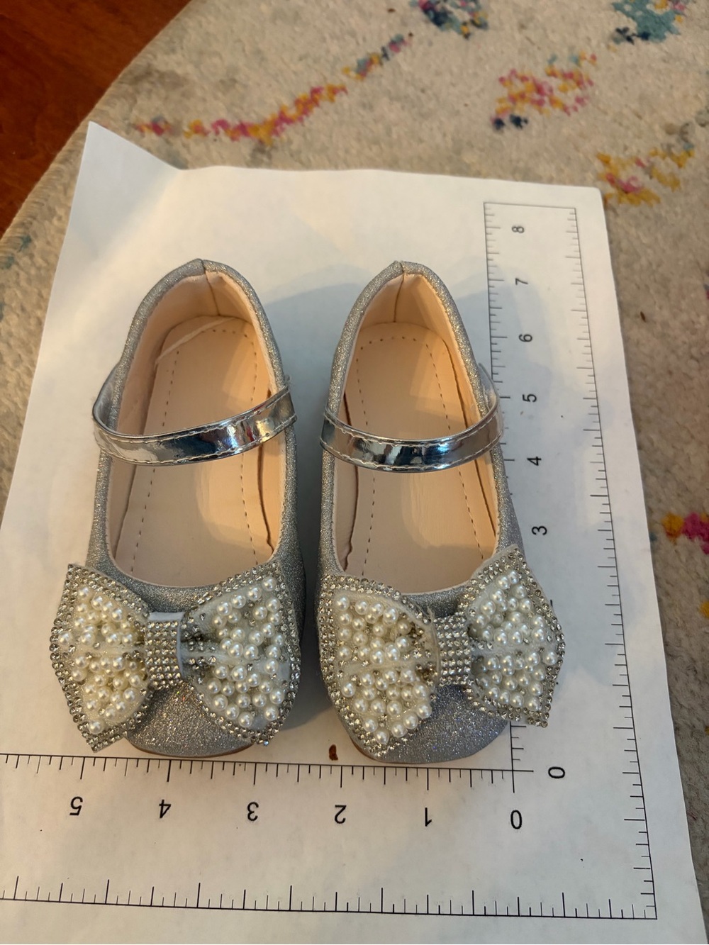 Girls Silver Pearl Bow Mary Jane Shoes